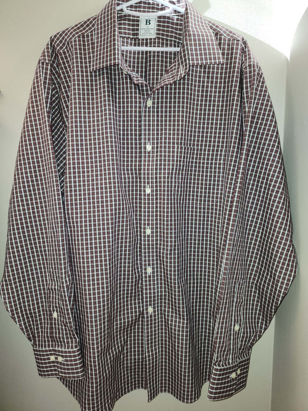 B By Brooks Brothers Burgundy and White Check Button-Down Shirt 17x34/34